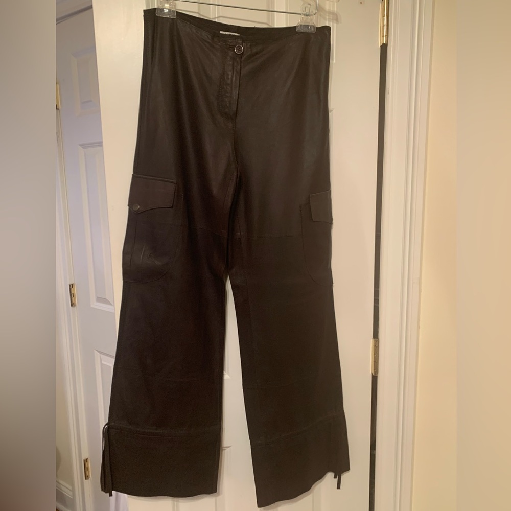 100% Goat Leather Fully Lined Cargo Style Pants with Ankle Drawstrings